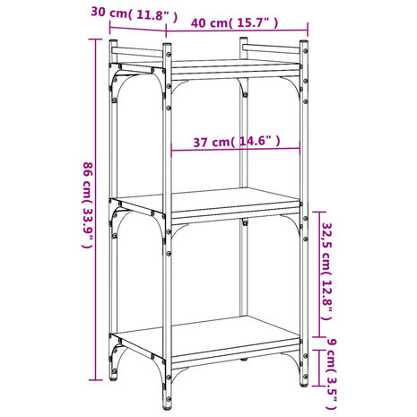 Boekenkast 3-laags 40x30x86 cm bewerkt hout gerookt eikenkleur 9