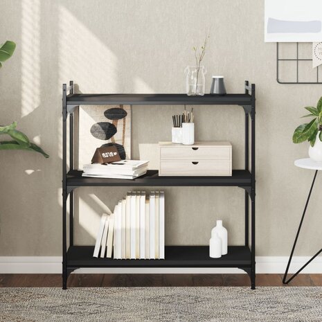 Boekenkast 3-laags 80x30x86 cm bewerkt hout zwart 1