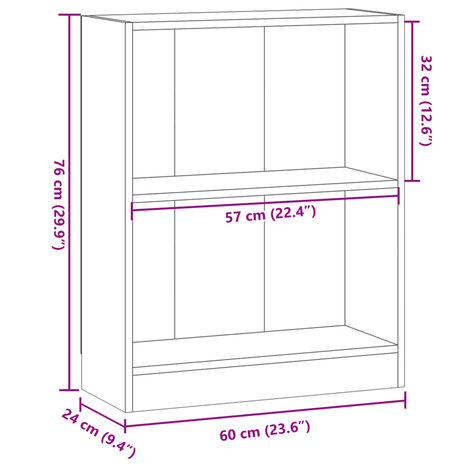 Boekenkast 60x24x76 cm bewerkt hout oud houtkleurig 9