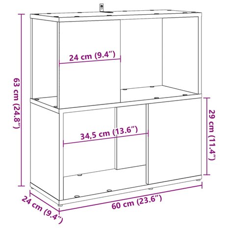 Boekenkast 60x24x63 cm bewerkt hout artisanaal eikenkleur 9