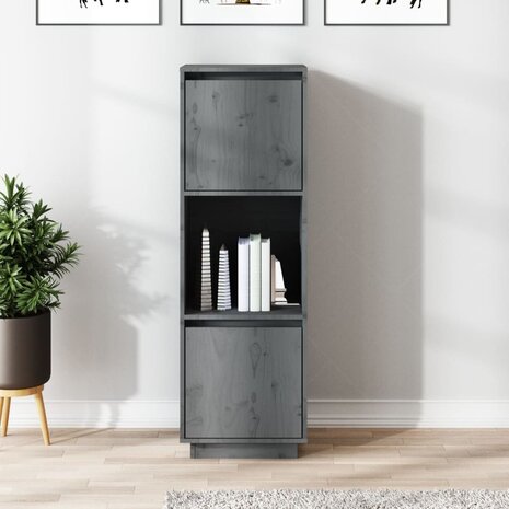 Hoge kast 38x35x117 cm massief grenenhout grijs 1