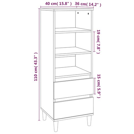 Hoge kast 40x36x110 cm bewerkt hout gerookt eiken 9
