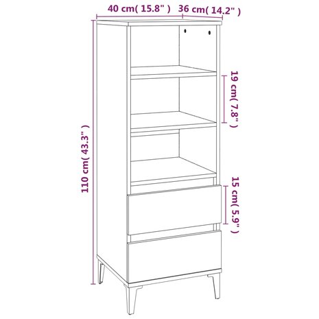Hoge kast 40x36x110 cm bewerkt hout wit 9