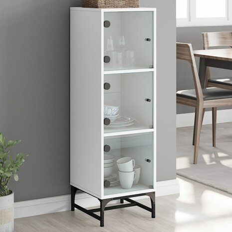 Hoge kast met glazen deuren 35x37x120 cm wit 1