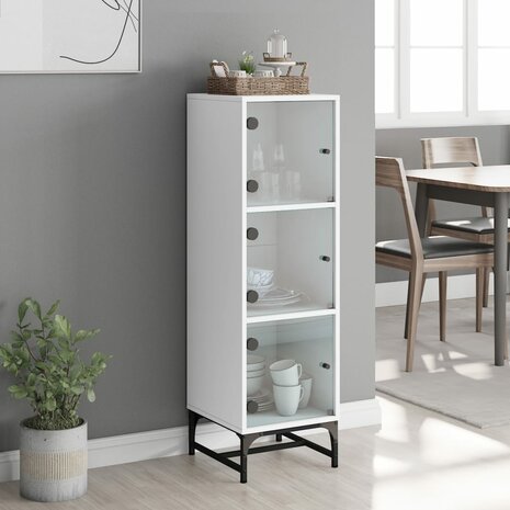 Hoge kast met glazen deuren 35x37x120 cm wit 3