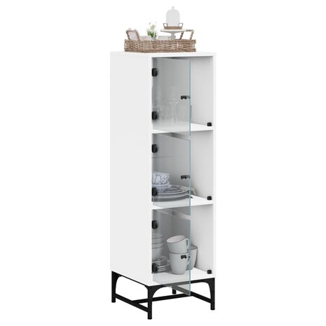 Hoge kast met glazen deuren 35x37x120 cm wit 5