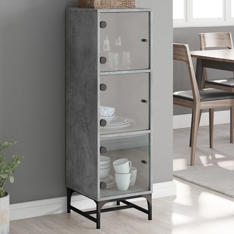 Hoge kast met glazen deuren 35x37x120 cm betongrijs 1