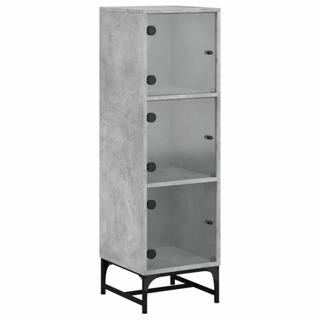Hoge kast met glazen deuren 35x37x120 cm betongrijs 2