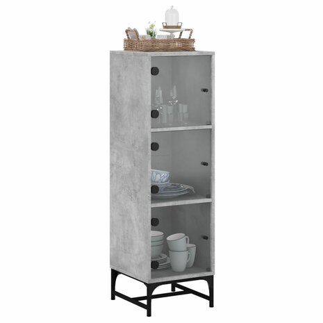 Hoge kast met glazen deuren 35x37x120 cm betongrijs 4