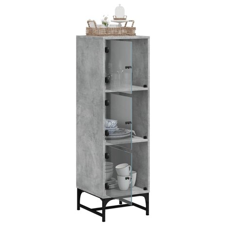 Hoge kast met glazen deuren 35x37x120 cm betongrijs 5