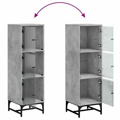 Hoge kast met glazen deuren 35x37x120 cm betongrijs 9