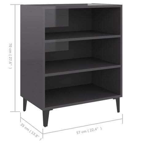 Dressoir 57x35x70 cm bewerkt hout hoogglans grijs 6