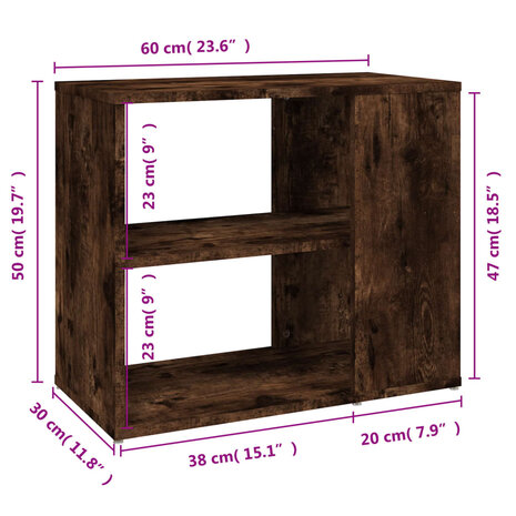 Bijzetkast 60x30x50 cm bewerkt hout gerookt eikenkleurig 7