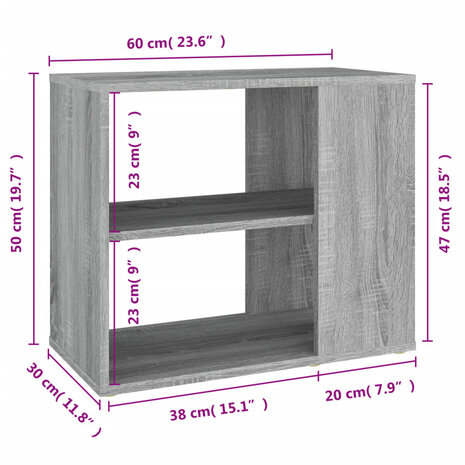 Bijzetkast 60x30x50 cm bewerkt hout grijs sonoma eikenkleurig 7