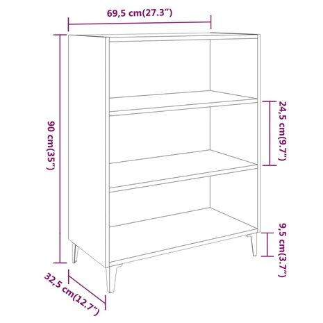 Dressoir 69,5x32,5x90 cm bewerkt hout gerookt eikenkleurig 7