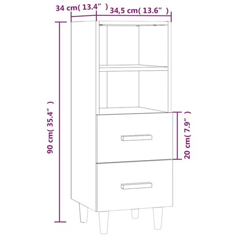 Dressoir 34,5x34x90 cm bewerkt hout bruin eikenkleur 8