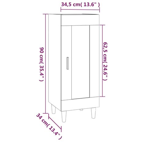 Dressoir 34,5x34x90 cm bewerkt hout bruin eikenkleur 9