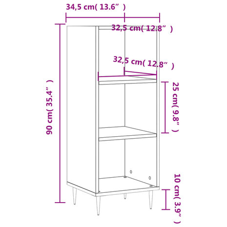 Dressoir 34,5x32,5x90 cm bewerkt hout bruin eikenkleur 9
