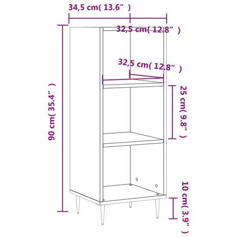 Dressoir 34,5x32,5x90 cm bewerkt hout gerookt eikenkleurig 9
