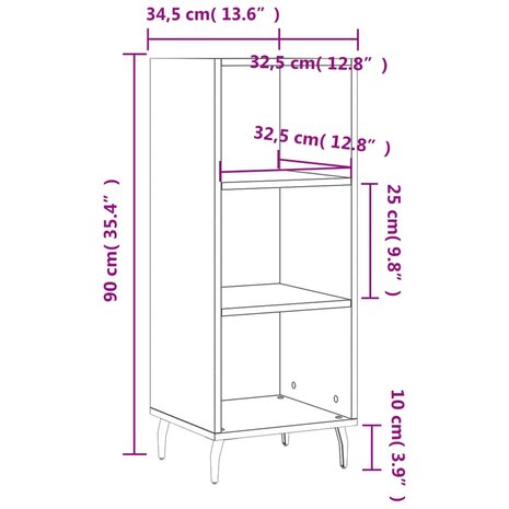 Dressoir 34,5x32,5x90 cm bewerkt hout wit 9