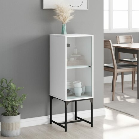 Bijzetkast met glazen deur 35x37x100 cm wit 3