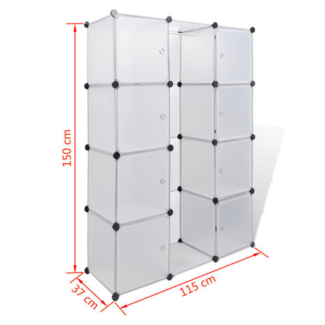 Kast met 9 compartimenten modulair 109x36,5x143 cm wit  7