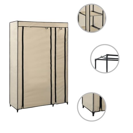 Kledingkasten opvouwbaar 2 st 110x45x175 cm stof crème 3