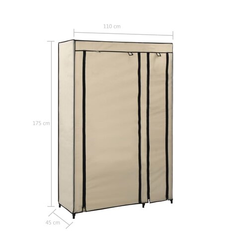 Kledingkasten opvouwbaar 2 st 110x45x175 cm stof crème 8