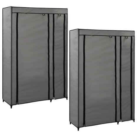 Kledingkasten opvouwbaar 2 st 110x45x175 cm stof grijs 1