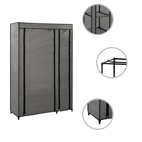 Kledingkasten opvouwbaar 2 st 110x45x175 cm stof grijs 3