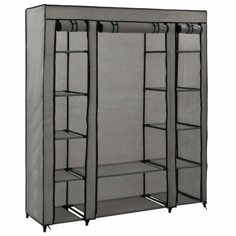 Kledingkast met vakken en stangen 150x45x176 cm stof grijs 1