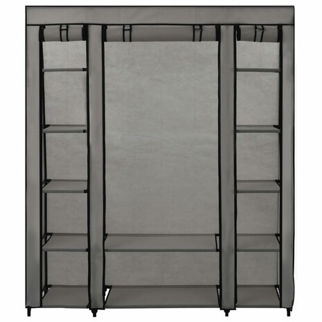 Kledingkast met vakken en stangen 150x45x176 cm stof grijs 2