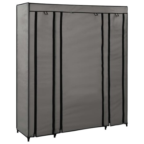 Kledingkast met vakken en stangen 150x45x176 cm stof grijs 4