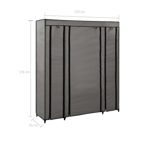 Kledingkast met vakken en stangen 150x45x176 cm stof grijs 7