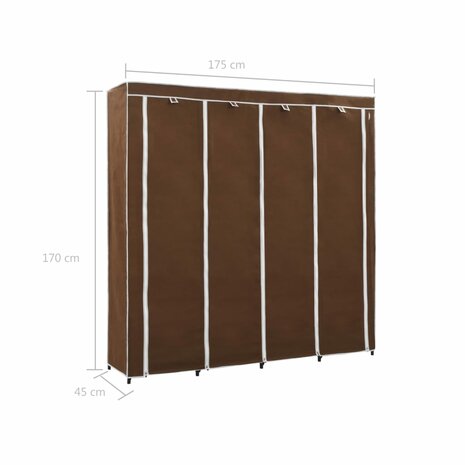 Kledingkast met 4 vakken 175x45x170 cm bruin 8