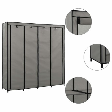 Kledingkast met 4 vakken 175x45x170 cm grijs 1