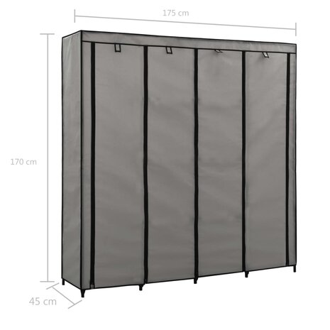 Kledingkast met 4 vakken 175x45x170 cm grijs 8