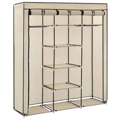 Kledingkast met vakken en stangen 150x45x175 cm stof crème 4