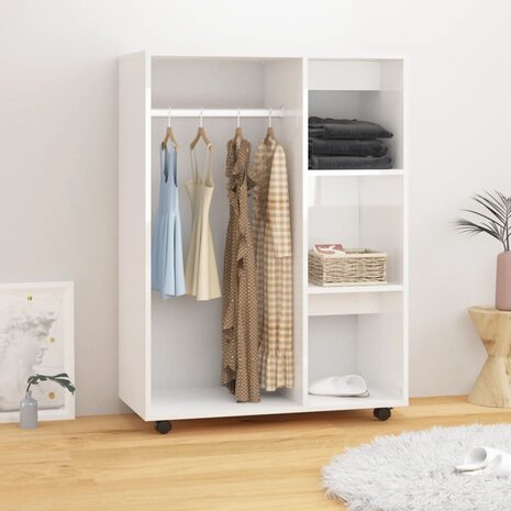 Kledingkast 80x40x110 cm bewerkt hout hoogglans wit 1
