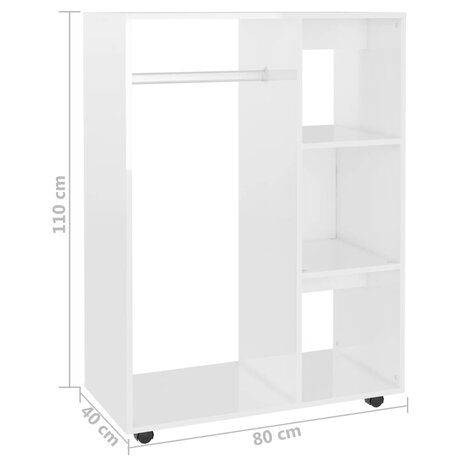 Kledingkast 80x40x110 cm bewerkt hout hoogglans wit 7