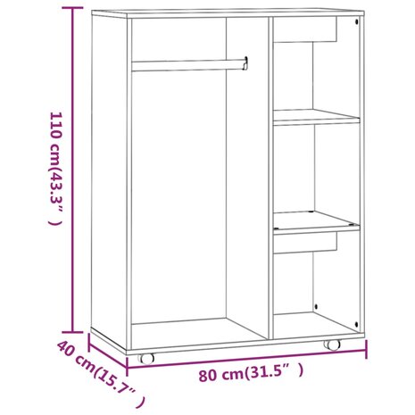 Kledingkast 80x40x110 cm bewerkt hout bruin eikenkleur 8