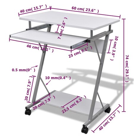 Studenten computerbureau 60 x 40 x 74 cm (wit) 5