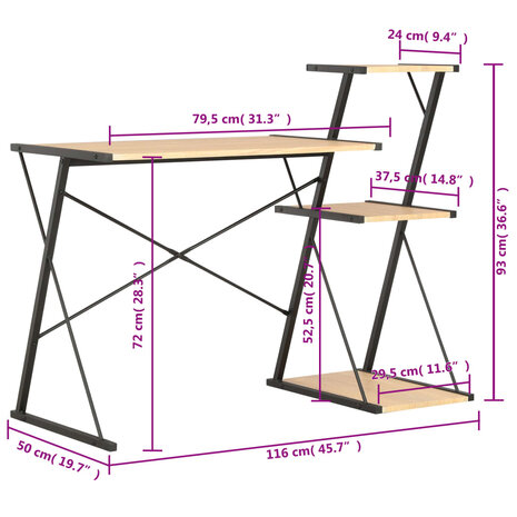 Bureau met schap 116x50x93 cm zwart en eikenkleurig 7