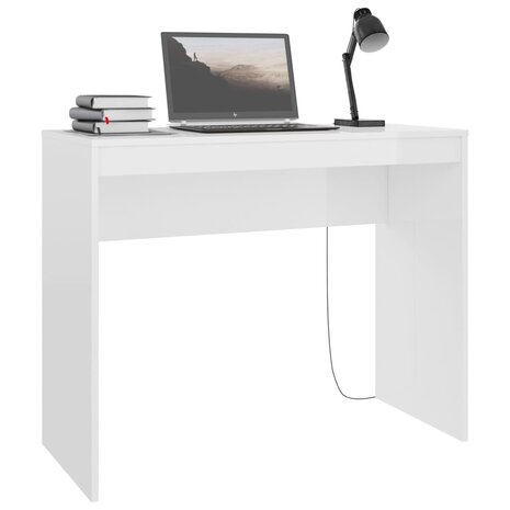 Bureau 90x40x72 cm bewerkt hout hoogglans wit 3