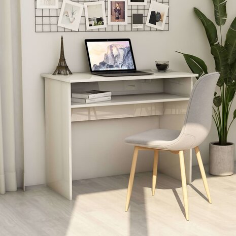Bureau 90x50x74 cm bewerkt hout hoogglans wit 1