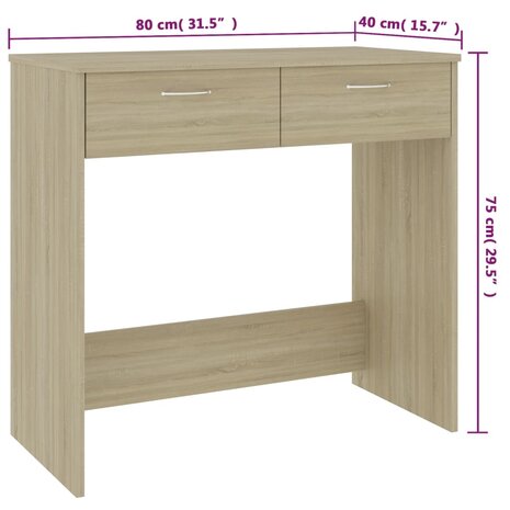 Bureau 80x40x75 cm bewerkt hout sonoma eikenkleurig 6