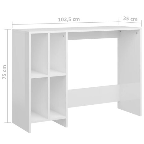 Bureau 102,5x35x75 cm bewerkt hout hoogglans wit 6