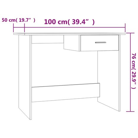 Bureau 100x50x76 cm bewerkt hout gerookt eikenkleurig 7