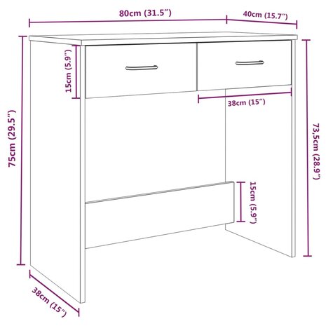 Bureau 80x40x75 cm bewerkt hout grijs sonoma eikenkleurig 7