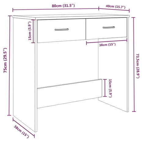 Bureau 80x40x75 cm bewerkt hout bruin eikenkleur 7